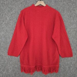 Vintage Willow Ridge Sweater Womens XL Red Fringe Hem Mock Neck Knit Pullover